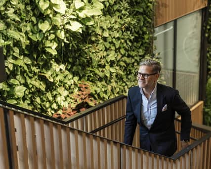 Person walking up stairs.