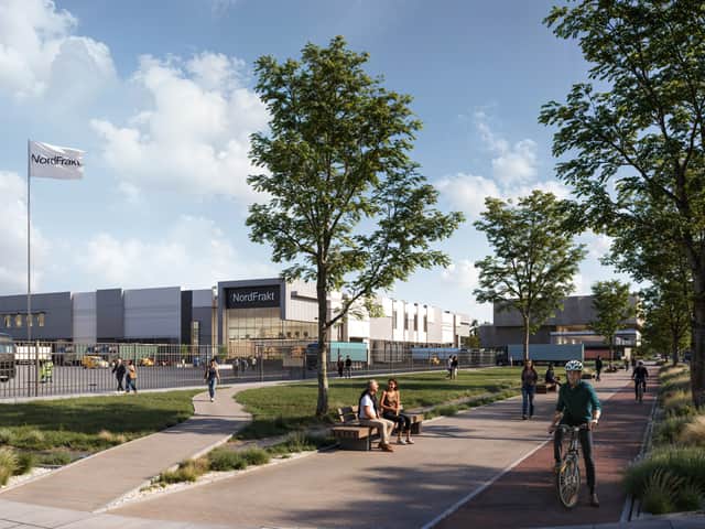 Overview of road, warehouse and trucks